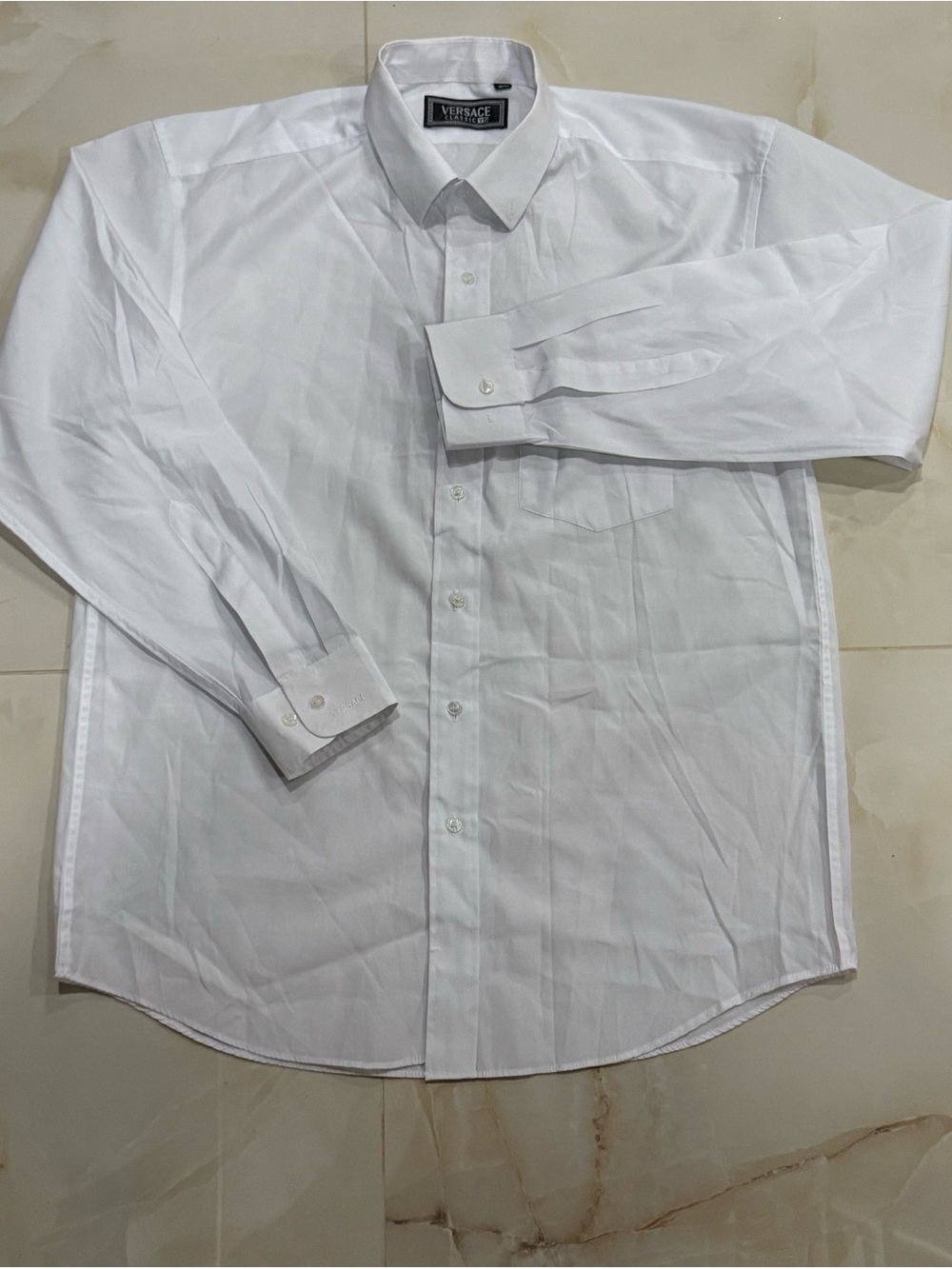 Versace White Long-Sleeve Dress Shirt with Spread Collar
